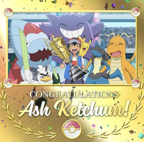 Ash Ketchum cũng đã có lần đầu vô địch giải đấu Pokémon đẳng cấp thế giới - nguồn: Twitter Pokémon