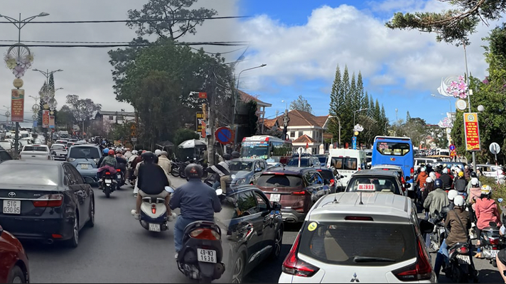 Sắp hết Tết mà Đà Lạt vẫn còn đông nghịt, xe kẹt hàng dài trên đường Trần Phú