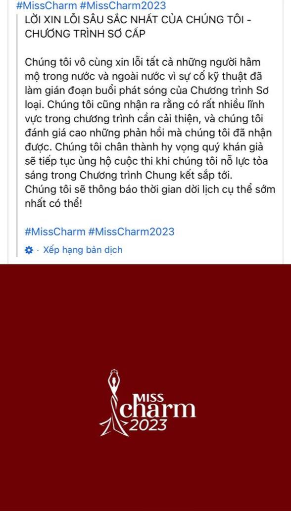 Đến giờ phát Bán kết, BTC Miss Charm xin lỗi vì tiếp tục hoãn khiến dân tình dậy sóng - Ảnh 1.