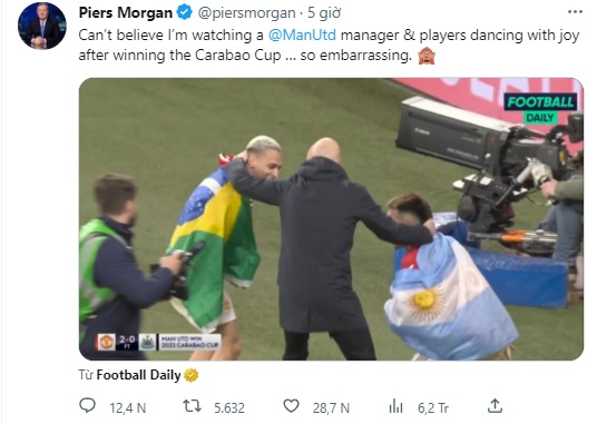 Tin nóng bóng đá sáng 27/2: Piers Morgan mỉa mai MU và Ten Hag - Ảnh 2.