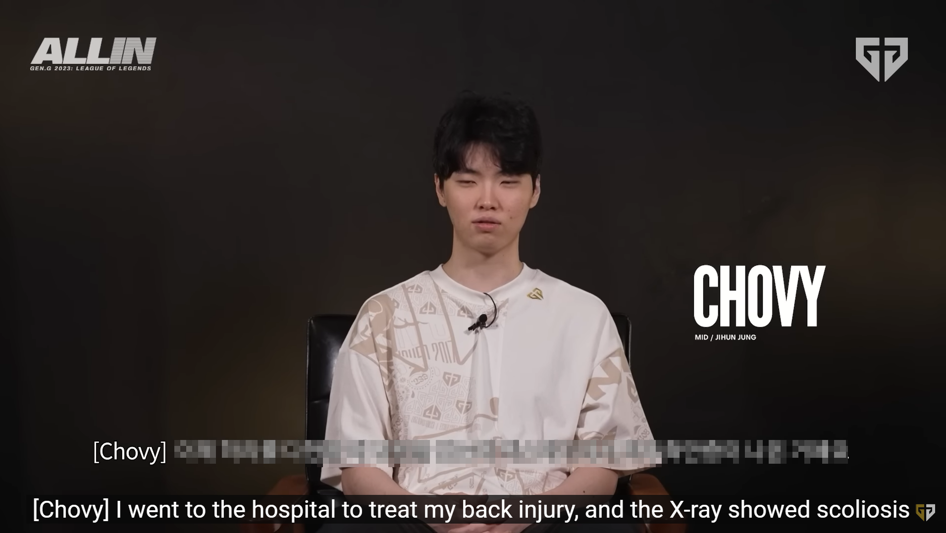 Chovy cho biết bản thân bị mắc bệnh cong vẹo cột sống - nguồn: YouTube Gen.G