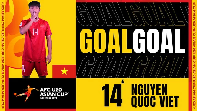 Tiền đạo Quốc Việt được lời khen với pha làm bàn đẳng cấp vào lưới U20 Australia. Ảnh: AFC