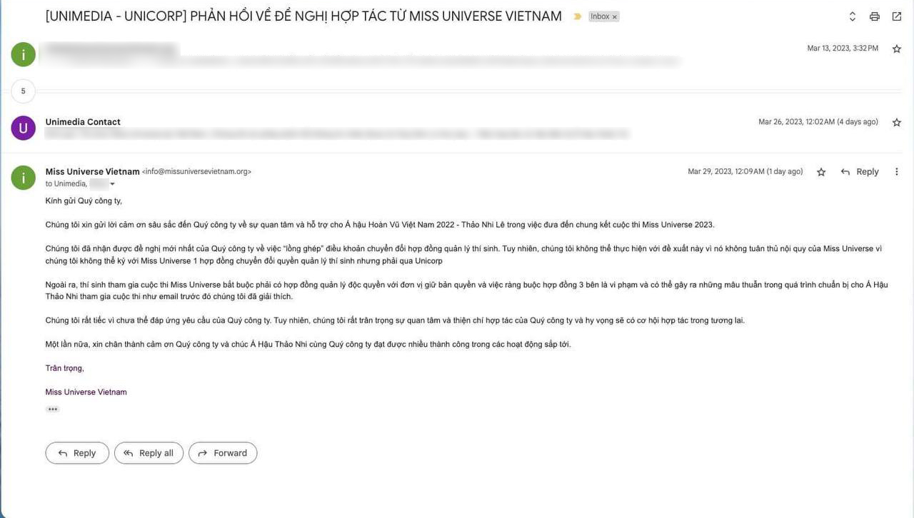 Miss Universe Vietnam công khai email kết thúc đàm phán, chứng minh đã thương thảo kỹ trước khi thông báo truất quyền Thảo Nhi Lê - Ảnh 4. Miss Universe Vietnam công khai email kết thúc đàm phán, chứng minh đã thương thảo kỹ trước khi thông báo truất quyền Thảo Nhi Lê - Ảnh 4.