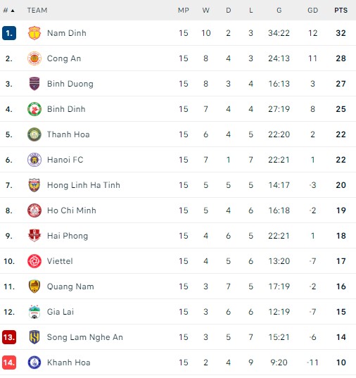 Bảng xếp hạng V-League vòng 15 hôm nay: Thua trận, Nam Định vẫn đứng đầu - Ảnh 2.