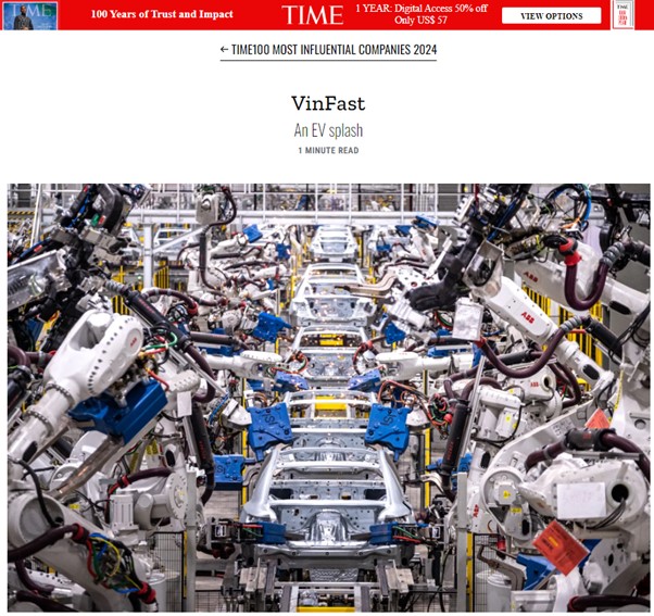 Tạp chí TIME vinh danh VinFast trong top 100 công ty có tầm ảnh hưởng nhất thế giới năm 2024 - Ảnh 1.