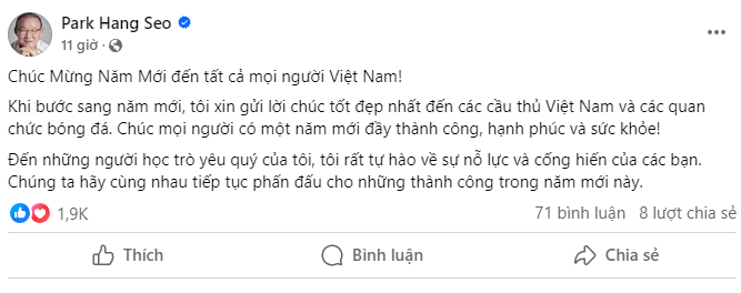 HLV Park Hang-seo chúc tết Việt Nam