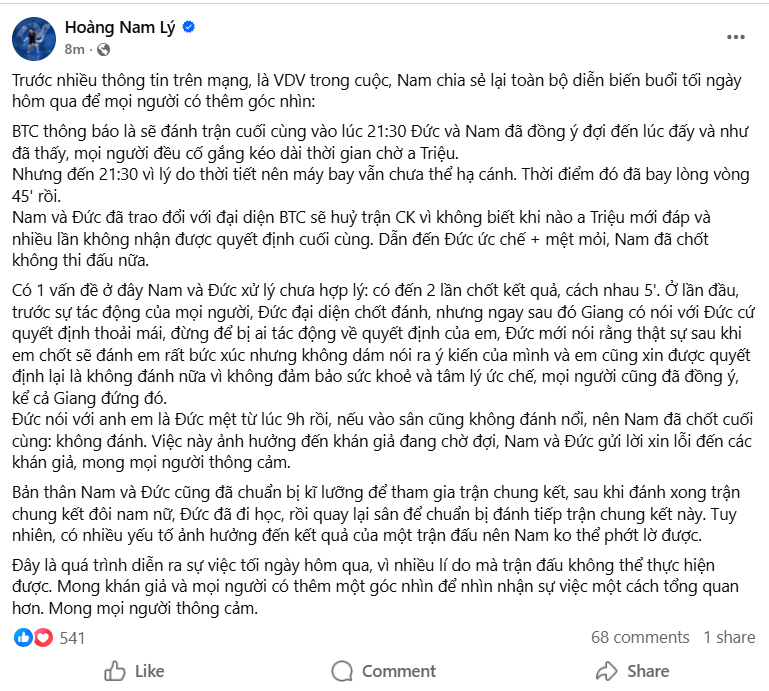 Lý Hoàng Nam viết tâm thư khi dược xử thắng chung kết pickleball, Trịnh Linh Giang lên status ẩn ý - Ảnh 2. Lý Hoàng Nam