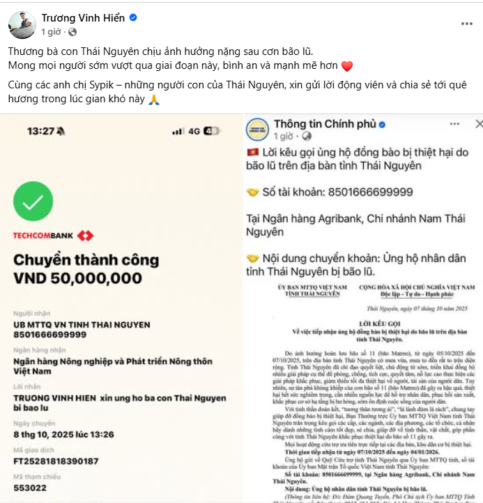 VĐV pickleball Trương Vinh Hiển ủng hộ 50 triệu đồng cho bà con Thái Nguyên bị ảnh hưởng bởi bão lũ - Ảnh 1.