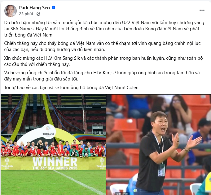 Thầy Park nói gì sau khi U22 Việt Nam vô địch SEA Games 2025? - Ảnh 1.
