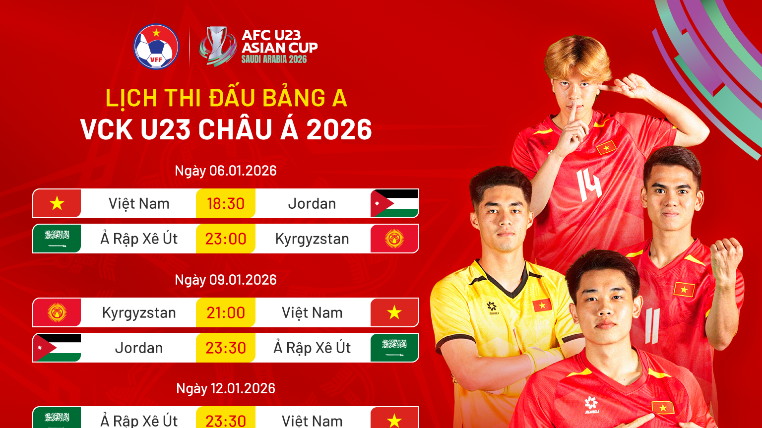 Lịch giao hữu của U23 Việt Nam trước thềm VCK U23 châu Á 2026