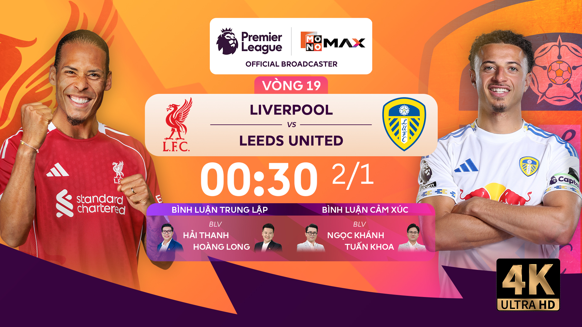 Link xem trực tiếp bóng đá Liverpool vs Leeds 00h30 ngày 2/1, Ngoại hạng Anh vòng 19