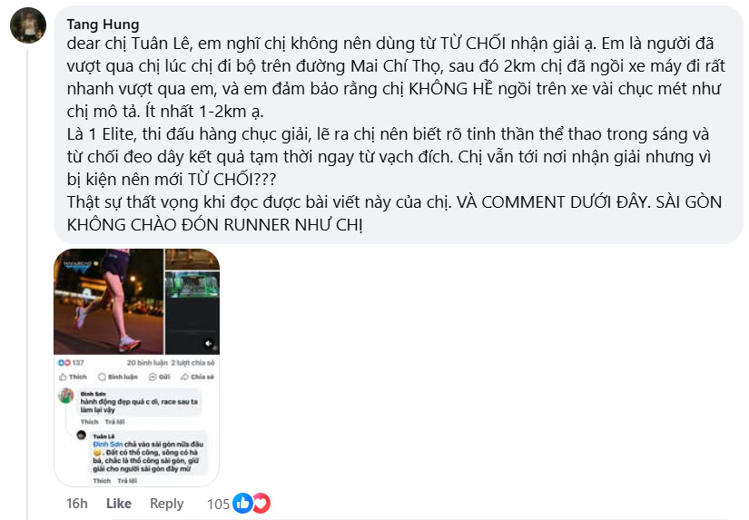 Tranh cãi về việc nữ runner từ chối nhận giải chạy đêm ở TP.HCM - Ảnh 4.