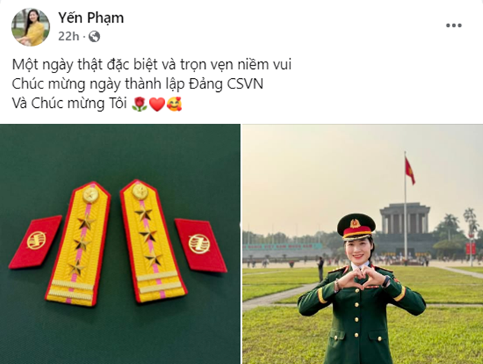 Phạm Thị Yến chia sẻ niềm vui được thăng quân hàm từ trung tá lên thượng tá hôm 3/2/2025