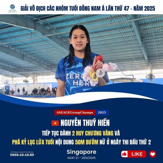 'Tiểu Ánh Viên' của bơi lội Việt Nam tiếp tục phá kỷ lục thứ 3 tại giải trẻ Đông Nam Á - Ảnh 1.