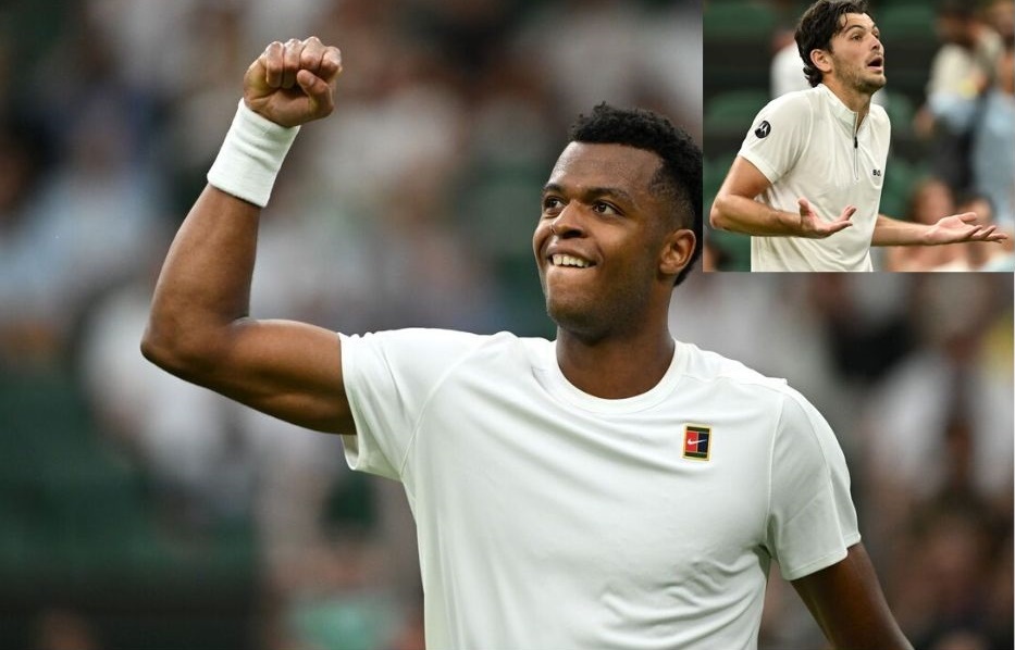 Perricard (ảnh lớn) lập kỷ lục giao bóng mới ở Wimbledon trong khi Taylor Fritz (ảnh nhỏ) cảm thấy tức giận vì quyết định của ban tổ chức giải