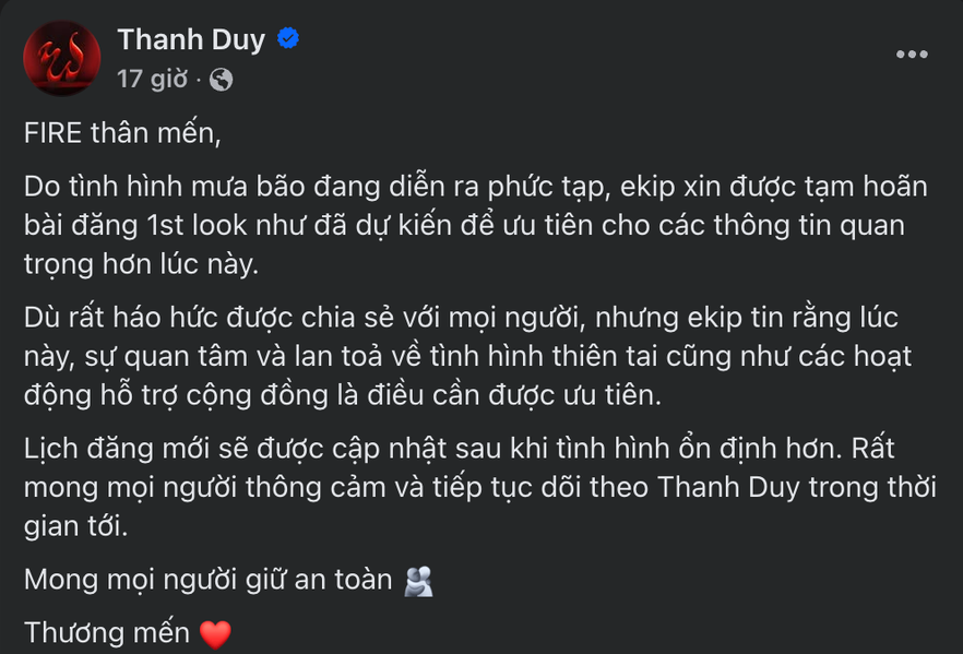 Văn Mai Hương, Thanh Duy,... hoãn lịch trình cá nhân trước diễn biến của bão Wipha - Ảnh 6.