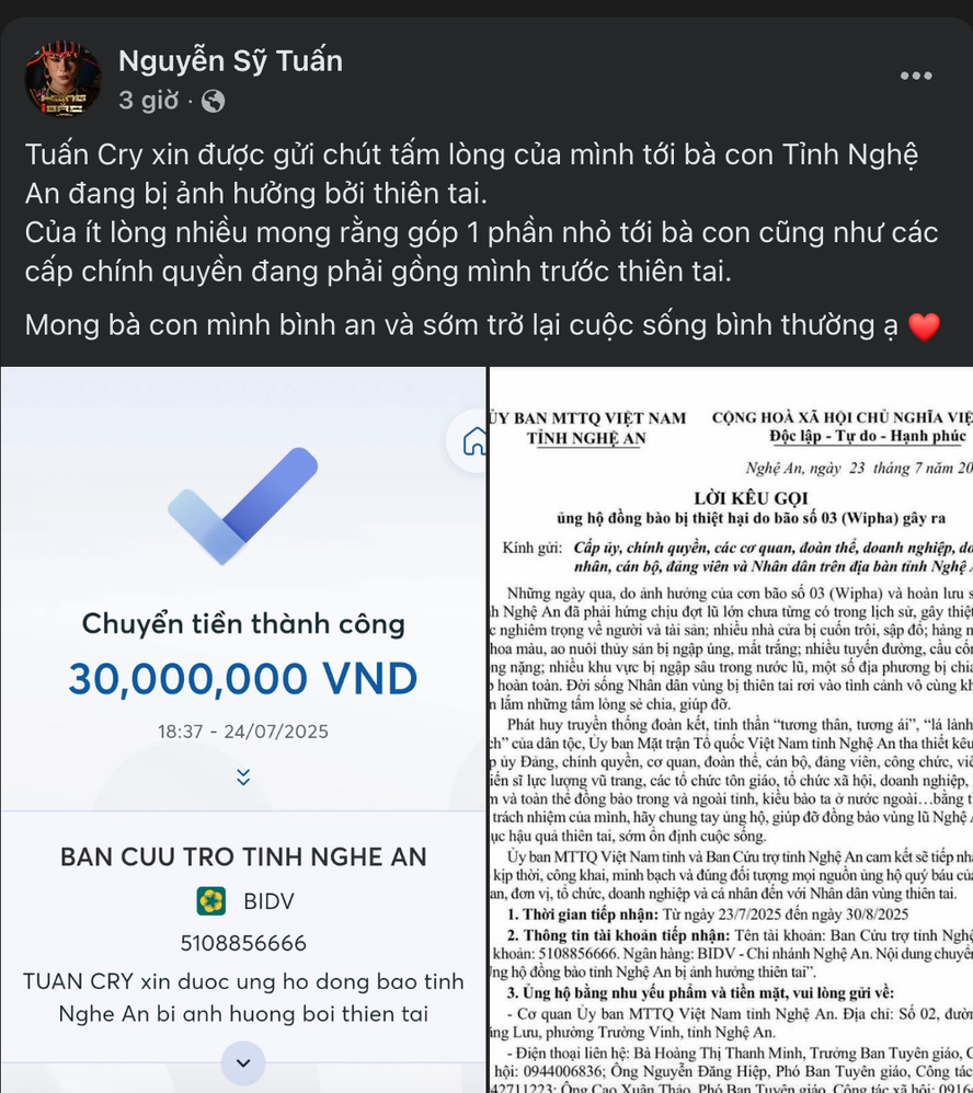 Hoà Minzy, Đàm Vĩnh Hưng,... cùng nhiều nghệ sĩ Việt ủng hộ đồng bào Nghệ An bị thiệt hại sau bão số 3 - Ảnh 5.