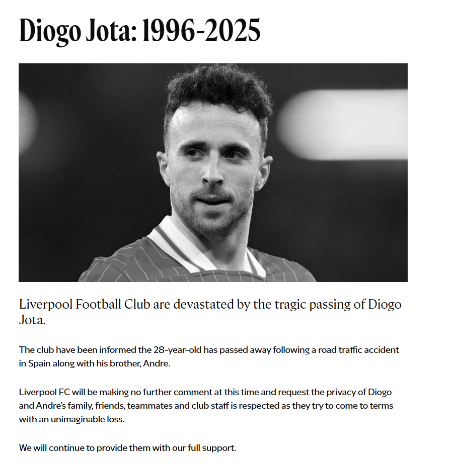 SỐC: Ngôi sao Liverpool Diogo Jota thiệt mạng vì tai nạn xe hơi - Ảnh 2.