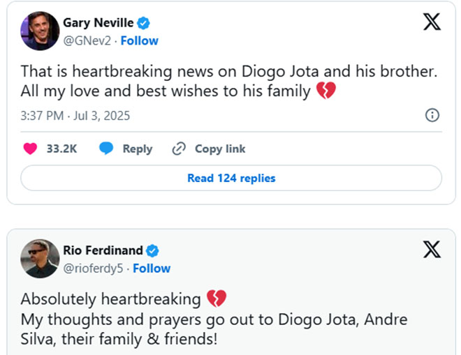 Từ Ronaldo tới Klopp, từ Arne Slot tới Neville, thế giới bóng đá bàng hoàng trước sự ra đi của Diogo Jota - Ảnh 3.