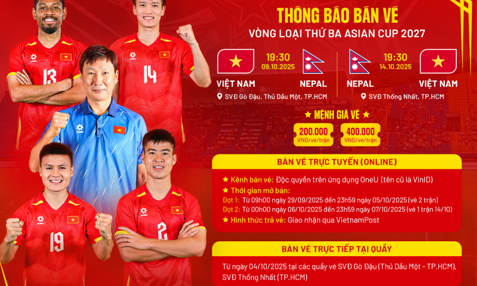 Công bố giá vé hai trận đội tuyển Việt Nam gặp Nepal tại vòng loại Asian Cup 2027 - Ảnh 1.