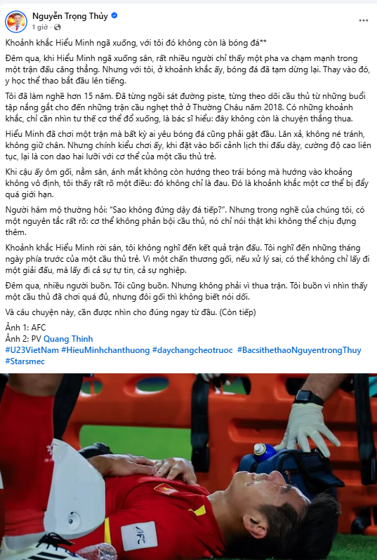 Cựu bác sĩ ĐT Việt Nam nói về chấn thương của Hiểu Minh: 'Khoảnh khắc đó không còn là bóng đá' - Ảnh 1.