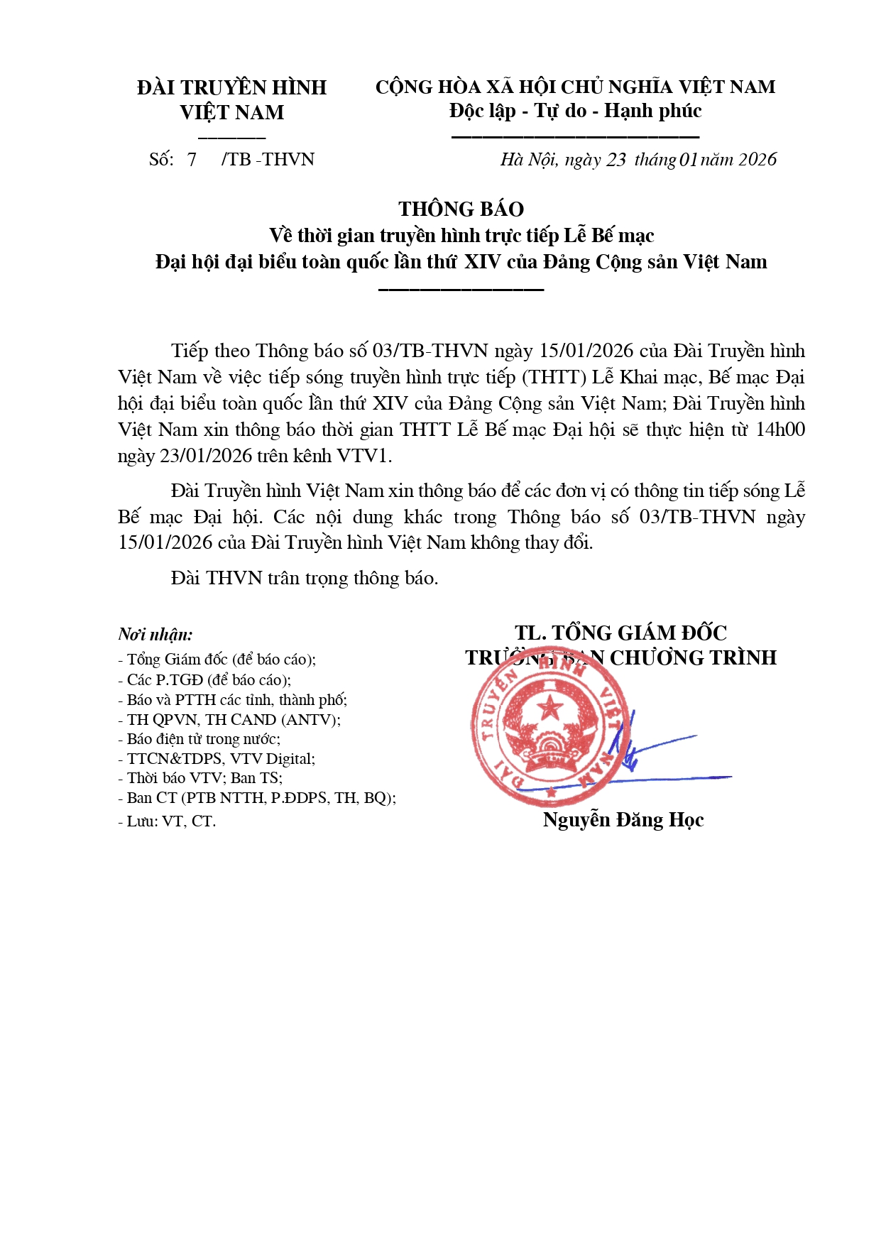 Đài THVN truyền hình trực tiếp Lễ Bế mạc Đại hội XIV của Đảng - Ảnh 1. Đài THVN truyền hình trực tiếp Lễ Bế mạc Đại hội XIV của Đảng - Ảnh 1.