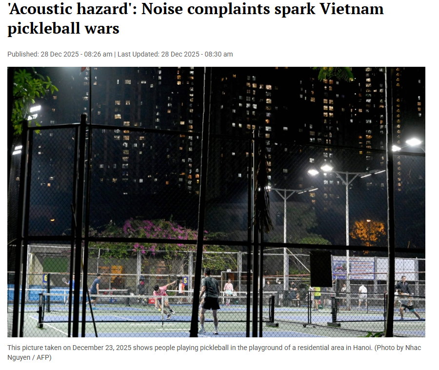 Tiếng ồn pickleball Việt Nam lên báo nước ngoài - Ảnh 1. Tiếng ồn pickleball Việt Nam lên báo nước ngoài - Ảnh 1.