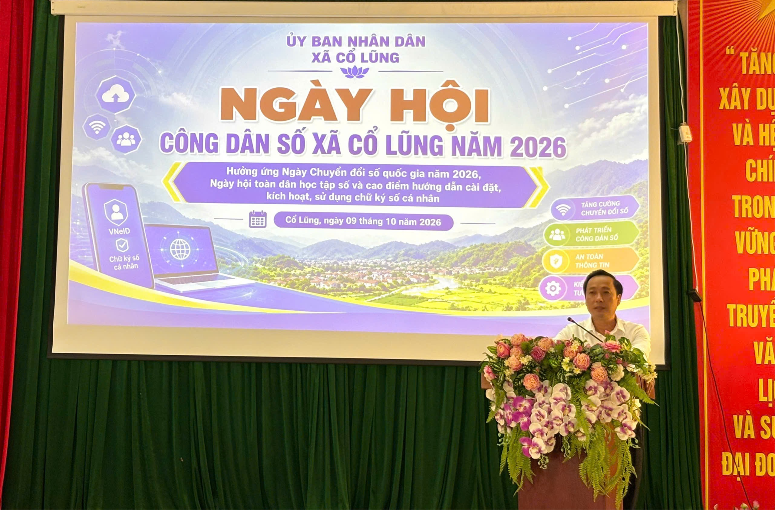 Ông Hà Khắc Diệp - Phó Chủ tịch UBND xã, phát động hưởng ứng Ngày Chuyển đổi số quốc gia năm 2026