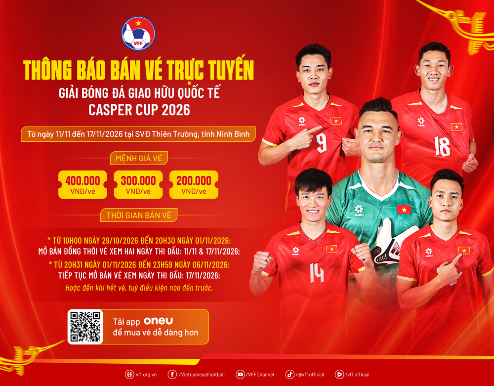 Vé xem đội tuyển Việt Nam tại Casper Cup 2026 cao nhất 400.000 đồng - Ảnh 1.