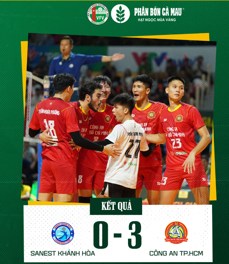 Công An TPHCM thắng dễ Sanest Khánh Hòa 3-0 trong trận ra quân ở giai đoạn 2 giải bóng chuyền VĐQG 2026. Ảnh: VFV Công An TPHCM thắng dễ Sanest Khánh Hòa 3-0 trong trận ra quân ở giai đoạn 2 giải bóng chuyền VĐQG 2026. Ảnh: VFV