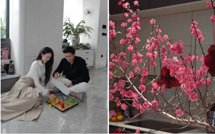 Những ngày cận Tết,vợ Đoàn Văn Hậu, người đẹp Doãn Hải My gây chú ý khi khoe hình ảnh trang trí rực rỡ trong biệt thự hạng sang ở Hà Nội. Hot girl sinh năm 2001 chăm chút cho không gian sống của gia đình với hoa đào, tuyết mai, cẩm tú cầu..