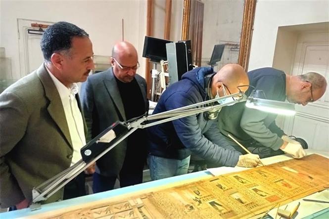 Bảo tàng Ai Cập hoàn thành việc phục chế cuộn giấy cói thời Hậu nguyên - Ảnh 1. Bảo tàng Ai Cập hoàn thành việc phục chế cuộn giấy cói thời Hậu nguyên - Ảnh 1.