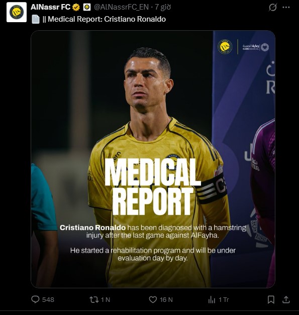 Ronaldo không rời Saudi Arabia như tin đồn, Al Nassr xác nhận CR7 chấn thương - Ảnh 2. Ronaldo không rời Saudi Arabia như tin đồn, Al Nassr xác nhận CR7 chấn thương - Ảnh 2.