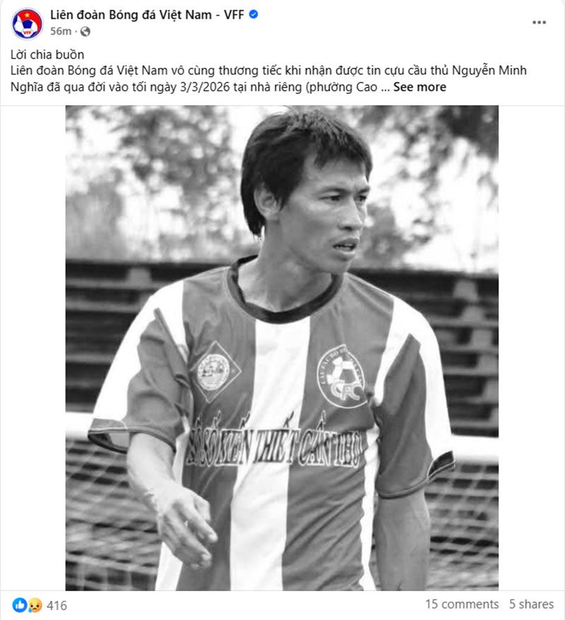 VFF tri ân cựu tuyển thủ Việt Nam vừa qua đời ở tuổi 49, đồng đội và người hâm mộ xót thương - Ảnh 1. Nguyễn Minh Nghĩa