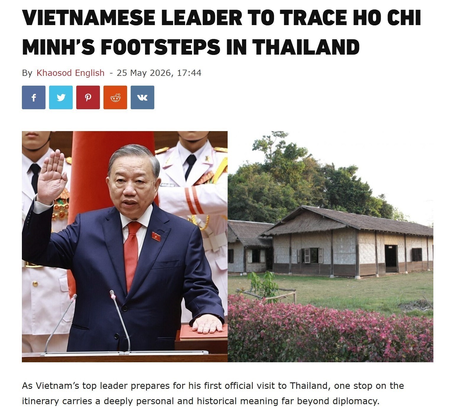 Báo Thái Lan nhấn mạnh ý nghĩa lịch sử chuyến thăm Udon Thani của Tổng Bí thư, Chủ tịch nước Tô Lâm - Ảnh 1. Báo Thái Lan nhấn mạnh ý nghĩa lịch sử chuyến thăm Udon Thani của Tổng Bí thư, Chủ tịch nước Tô Lâm - Ảnh 1.