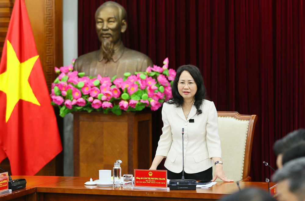 Bộ trưởng Bộ VHTTDL Lâm Thị Phương Thanh chủ trì buổi giao ban tháng 5 và triển khai Thông báo kết luận của Thủ tướng Chính phủ tại buổi làm việc với Bộ VHTTDL ngày 25/4 - Ảnh 1.