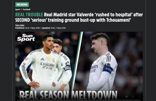 The Sun đưa tin về vụ xô xát giữa Tchouameni và Valverde