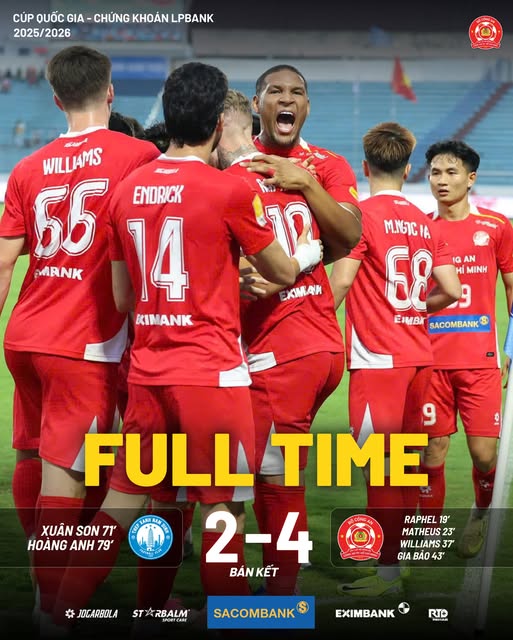 Công An TPHCM hạ Nam Định 4-2 ở bán kết cúp QG. Ảnh: Fanpage Công An TPHCM cúp Quốc Gia