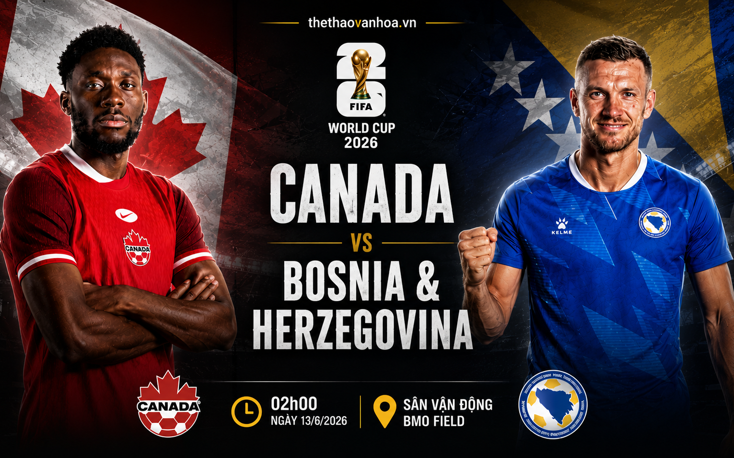 VTV6 trực tiếp bóng đá Canada vs Bosnia & Herzegovina 2h hôm nay, bảng B World Cup 2026
