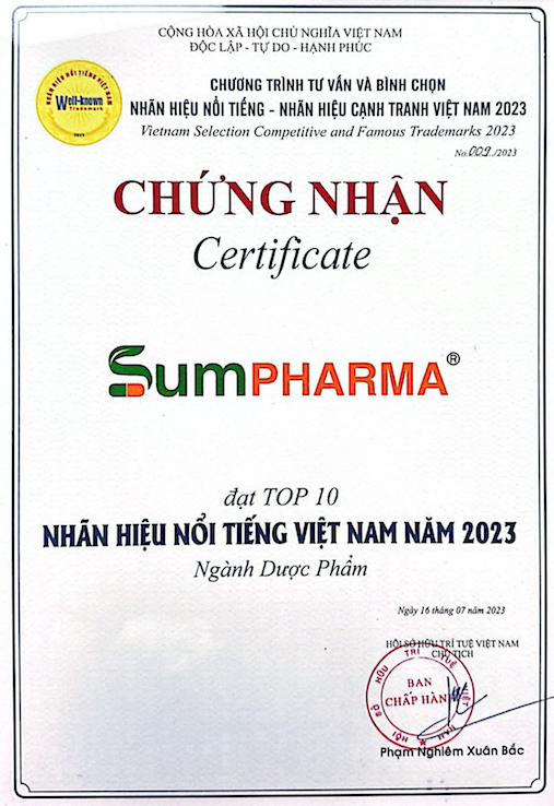 Công ty Cổ phần Đầu tư Dược phẩm Sum được vinh danh Top 10 Nhãn hiệu nổi tiếng Việt Nam năm 2023 - Ảnh 2.