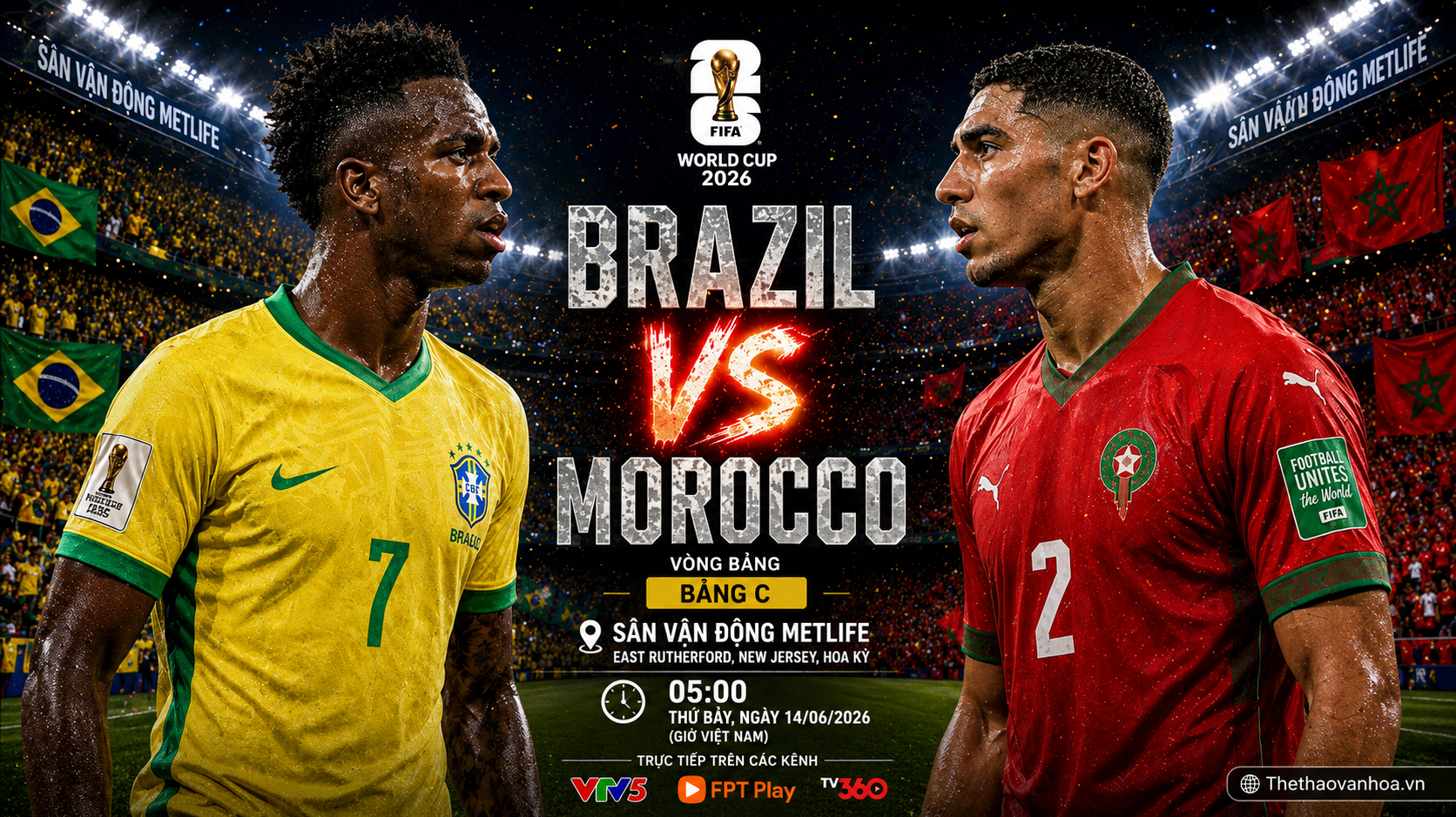 Trực tiếp bóng đá Brazil vs Morocco 5h00 hôm nay, bảng C World Cup 2026
