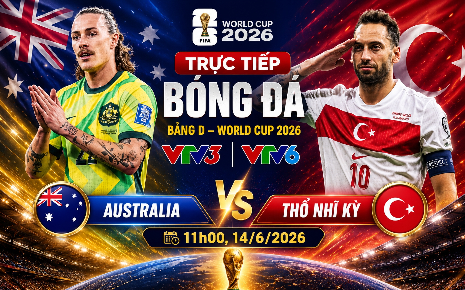 TRỰC TIẾP bóng đá Australia vs Thổ Nhĩ Kỳ 11h hôm nay, bảng D World Cup 2026