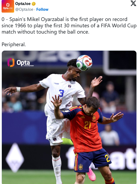 World Cup 2026 24h: Cầu thủ Tây Ban Nha lập kỷ lục buồn 60 năm mới có tại World Cup, Argentina đặt trọn niềm tin vào Messi - Ảnh 1. World Cup 2026 24h: Cầu thủ Tây Ban Nha lập kỷ lục buồn 60 năm mới có tại World Cup, Argentina đặt trọn niềm tin vào Messi - Ảnh 1.