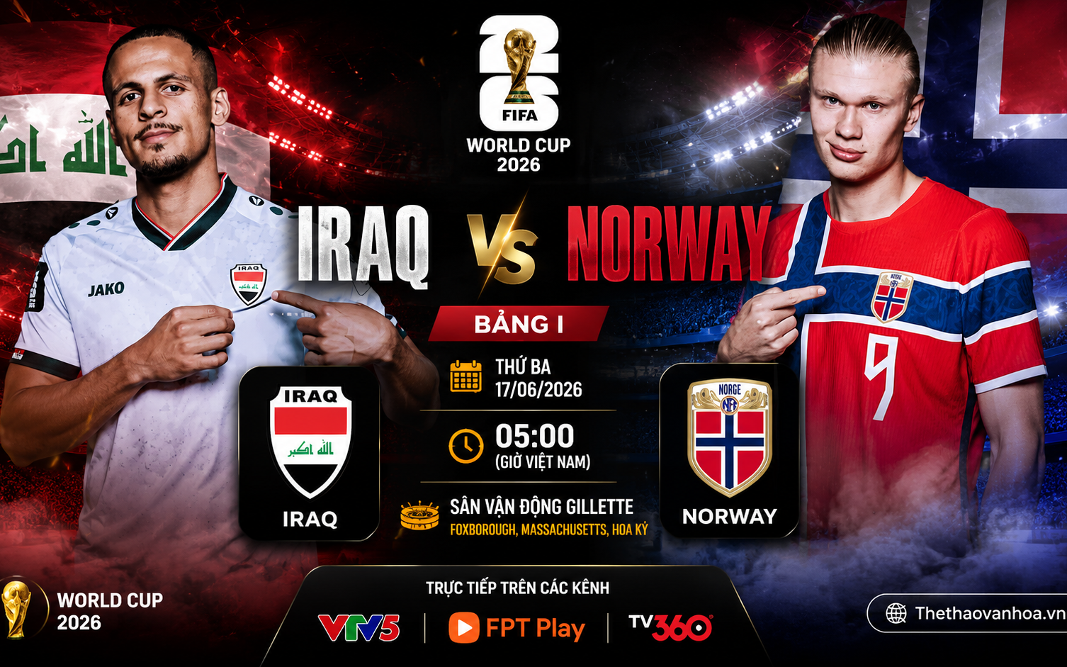 TRỰC TIẾP bóng đá Iraq vs Na Uy: Haaland đá chính