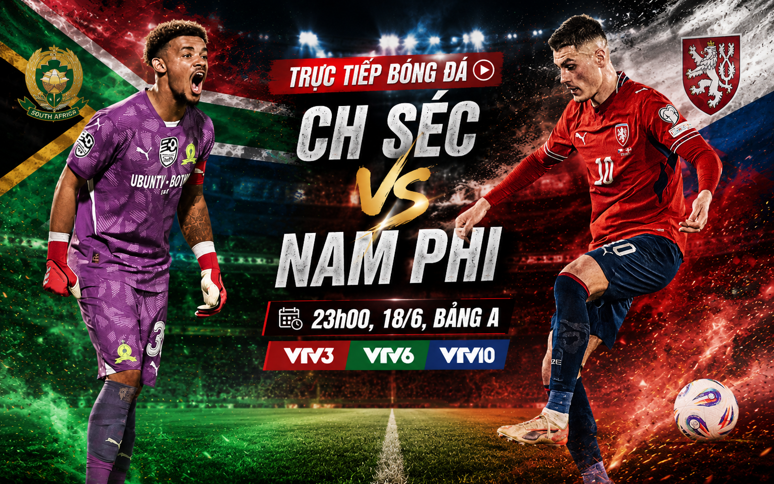 TRỰC TIẾP bóng đá CH Séc vs Nam Phi 23h00 hôm nay, bảng A World Cup 2026