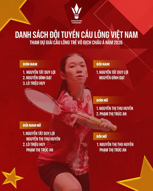Cầu lông Việt Nam cử 5 tay vợt dự giải trẻ châu Á 2026, kỳ vọng vào Thu Huyền - Ảnh 2.