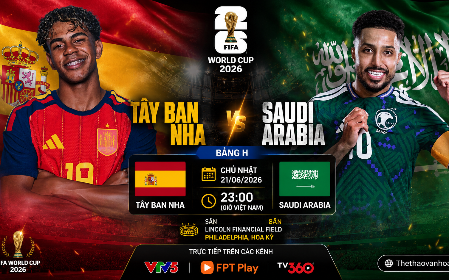Nhận định Tây Ban Nha vs Saudi Arabia (23h, 21/6) World Cup 2026 bảng H: Lực lượng, đối đầu, tỷ lệ chiến thắng
