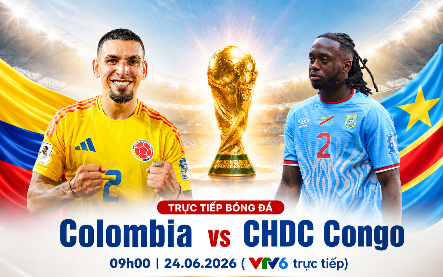 TRỰC TIẾP bóng đá Colombia vs CHDC Congo 09h00 hôm nay, bảng K World Cup 2026