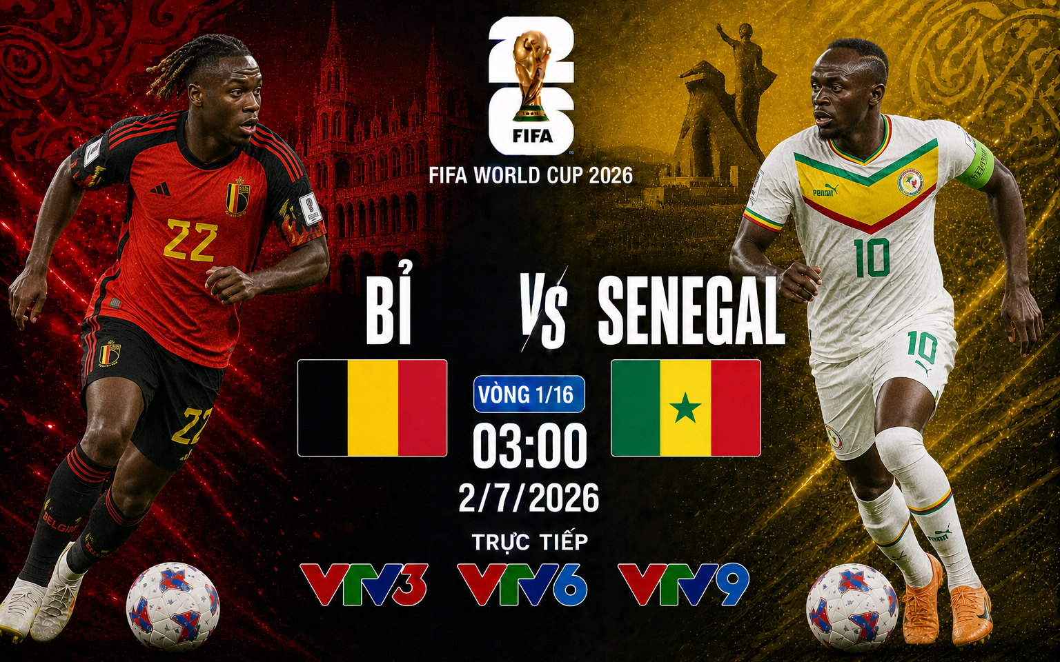 TRỰC TIẾP bóng đá Bỉ vs Senegal 03h00 ngày 2/7, vòng 1/16 World Cup 2026