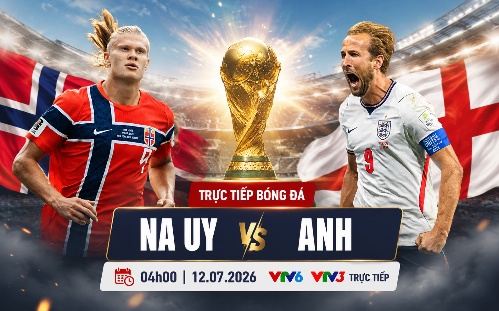 VTV6 VTV3 trực tiếp bóng đá Na Uy vs Anh 4h00 hôm nay, tứ kết World Cup 2026